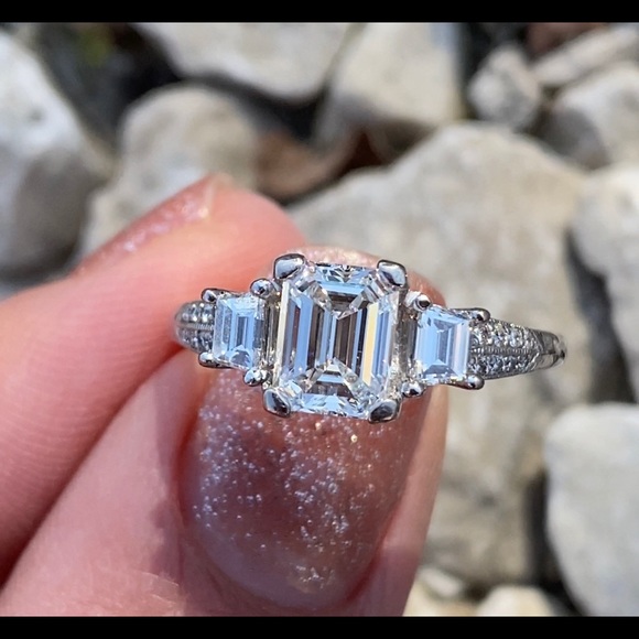 SOLD!! TACORI GIA Emerald Cut Diamond Engagement Ring 1.00 F SI1 Center - Picture 16 of 17